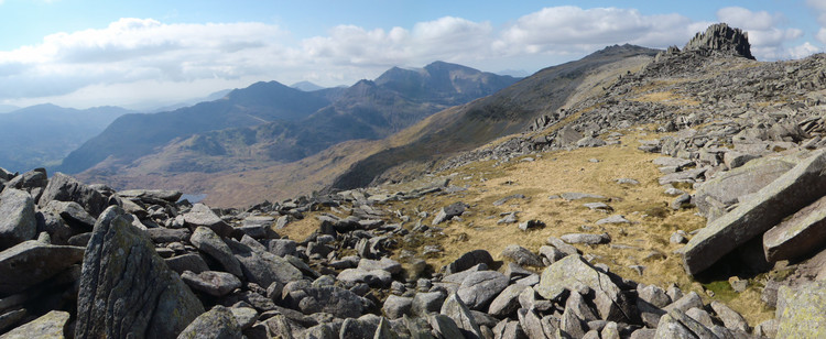 My point-and-shoot camera's mediocre attempt at doing justice to the panoramic view from the Glyders. © Haydn Williams 2012